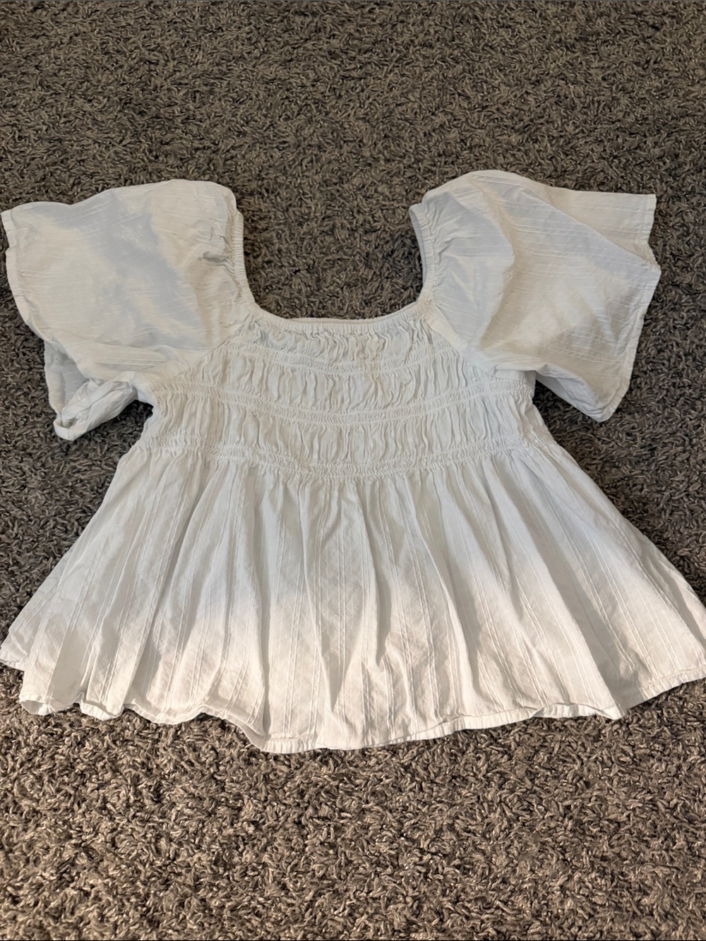 Old Navy White Smocked Puff Sleeve Peasant Blouse